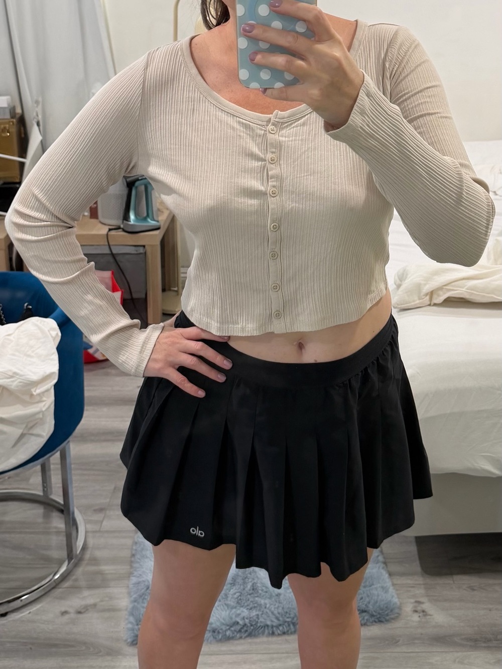 ASOS Cream Ribbed Button Crop Top